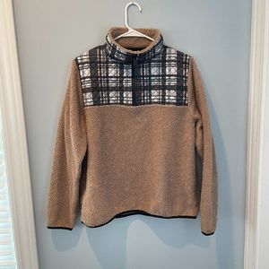 Vera Bradley Teddy Fleece Pullover Soft Camel Plaid Small